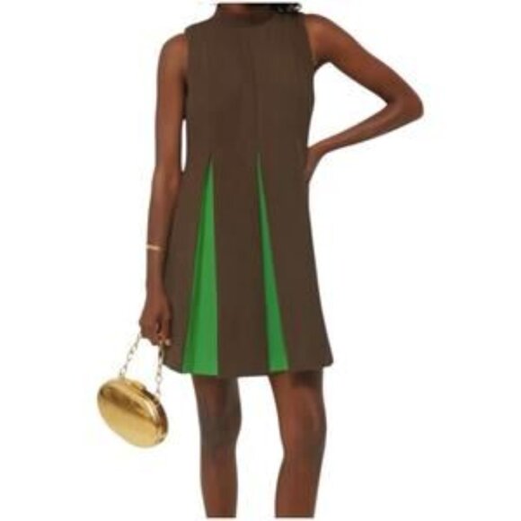 NWT |Tuckernuck Demitasse Griffiths Sleeveless Pleated Mini Dress Brown/Green XS - Picture 2 of 6
